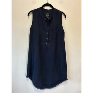 Nic + Zoe linen blend dress size XS navy blue sleeveless v neck raw hem